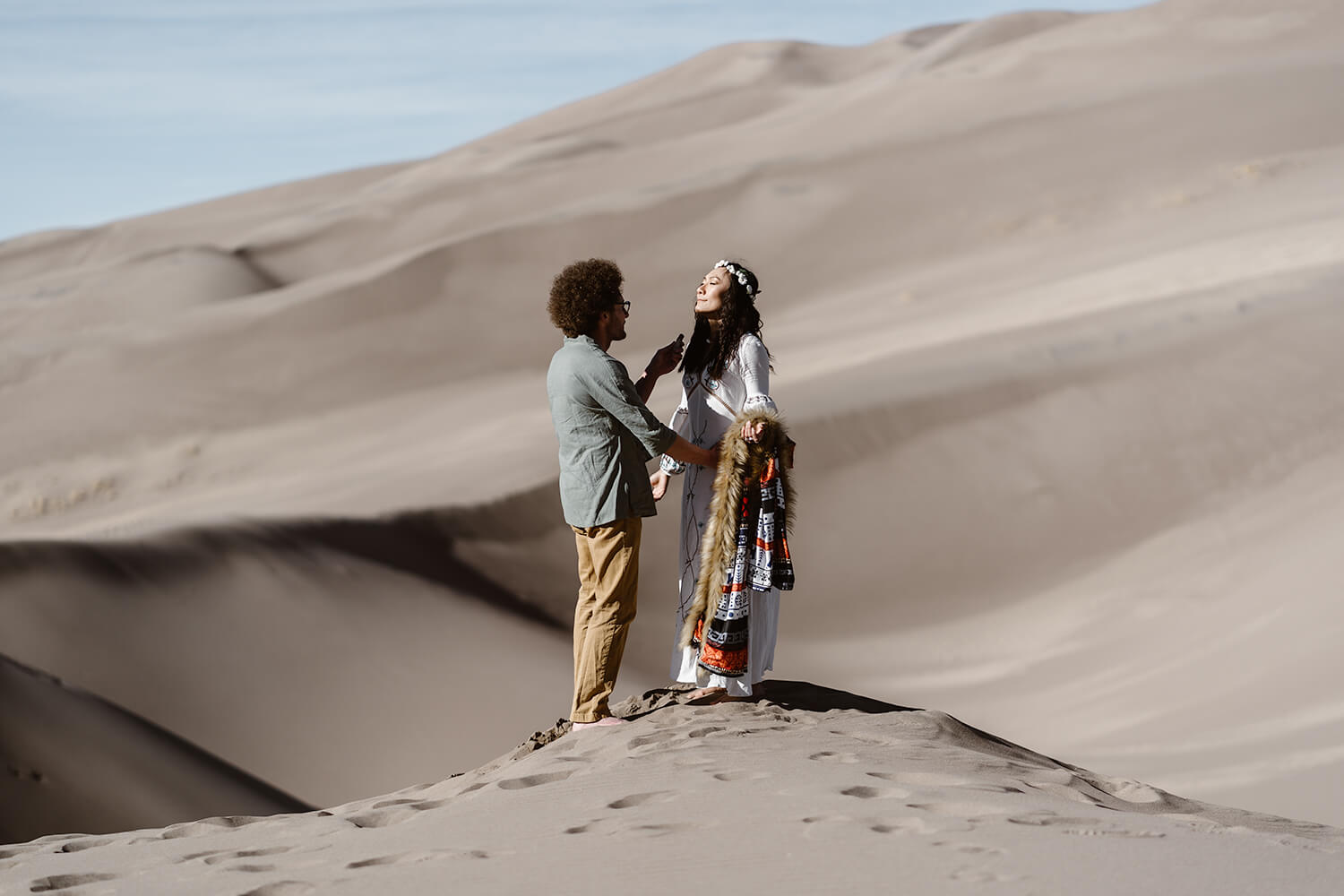 Sage smudging Ceremony at Great Sand Dunes Elopement 