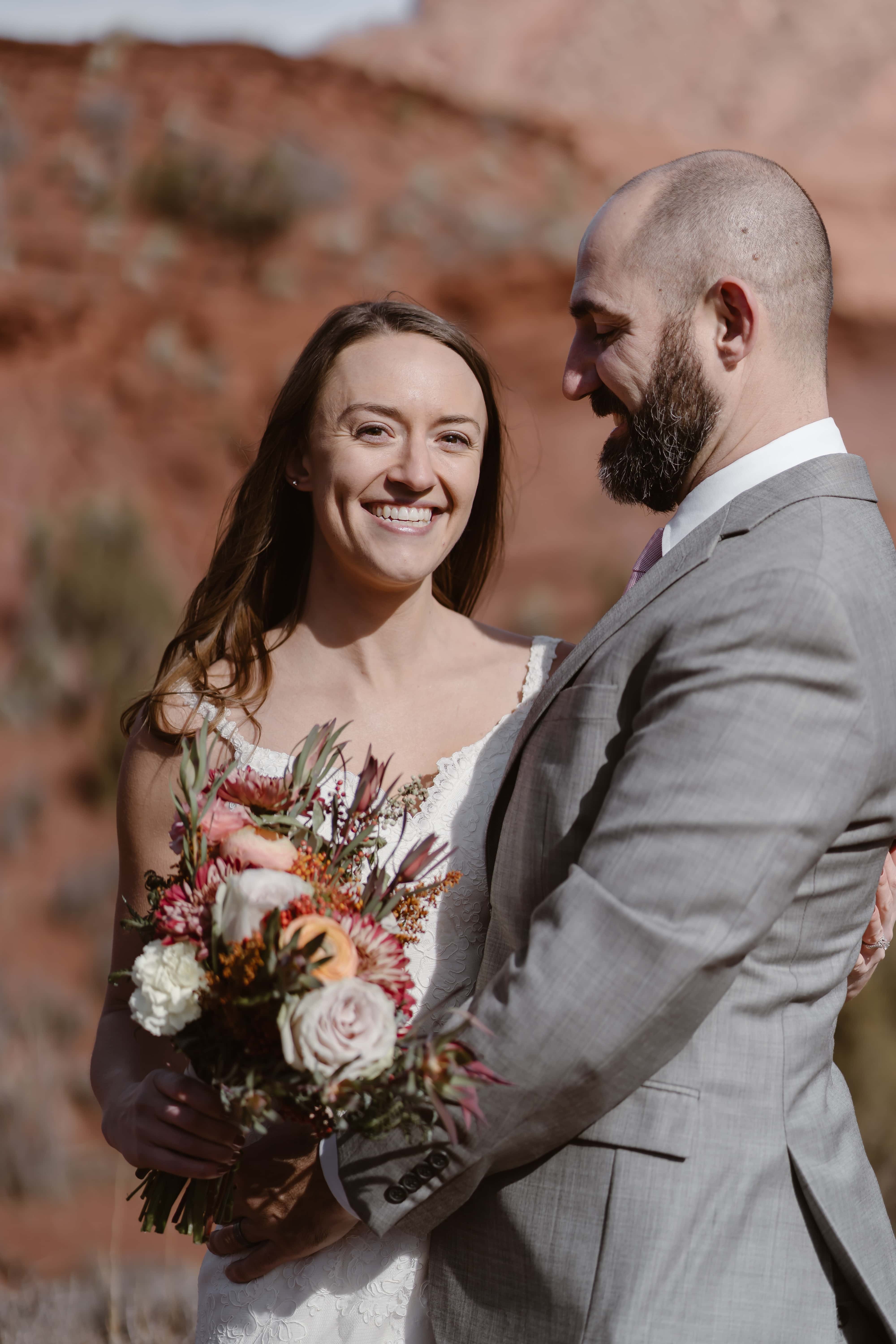 Bride Smiling at Moab Elopement