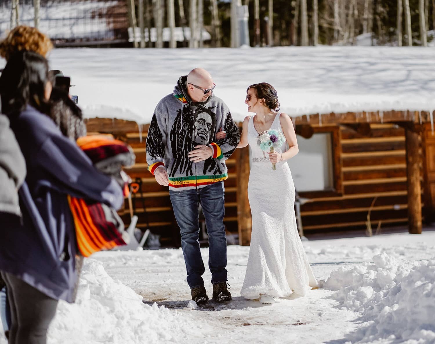 Bride and Dad Walking Down Isle at Telluride Elopement