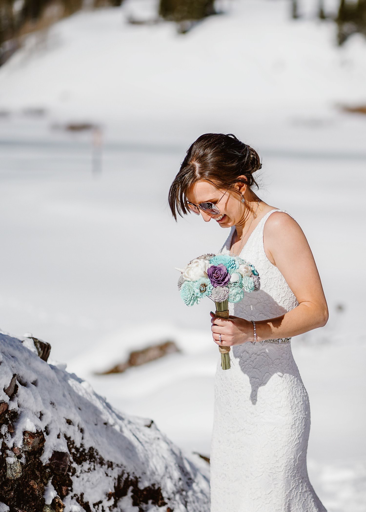 Bride with Flowers Telluride Elopement