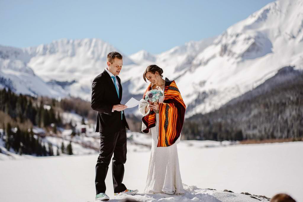 Bride and Groom vow ceremony Telluride Elopement
