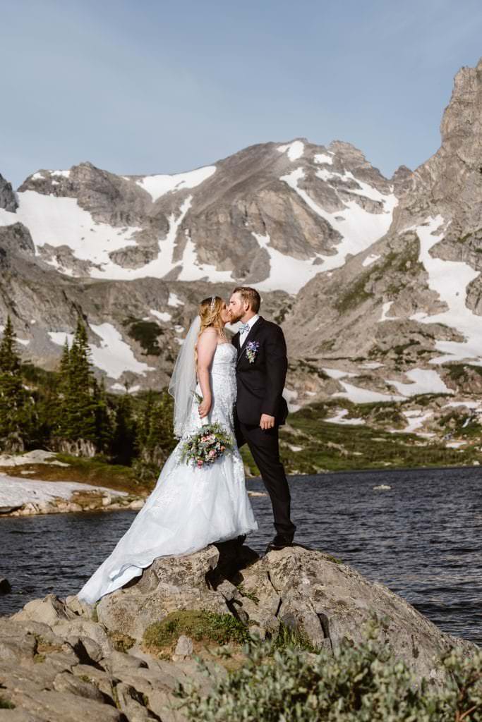 Bride and Groom Colorado Sunrise Mountain Elopement