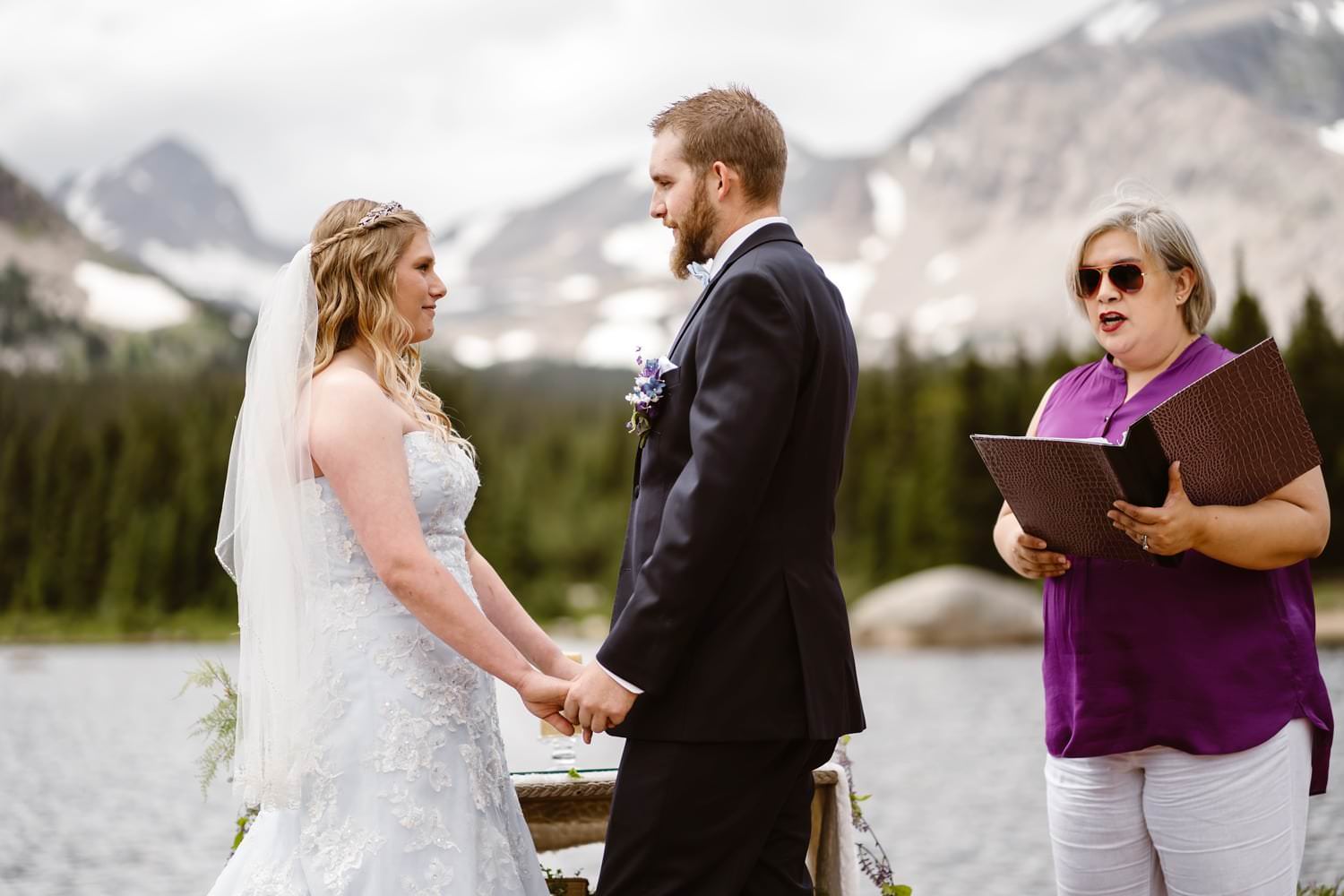 Bride and Groom at Vow Ceremony at  Colorado Adventure Elopement