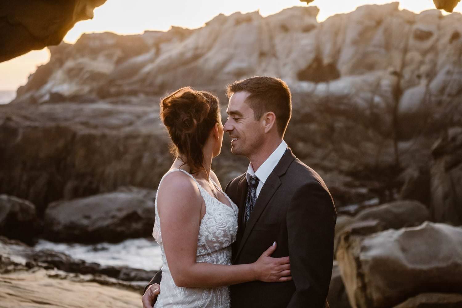 Bride and Groom at sunset for Big Sur Elopement