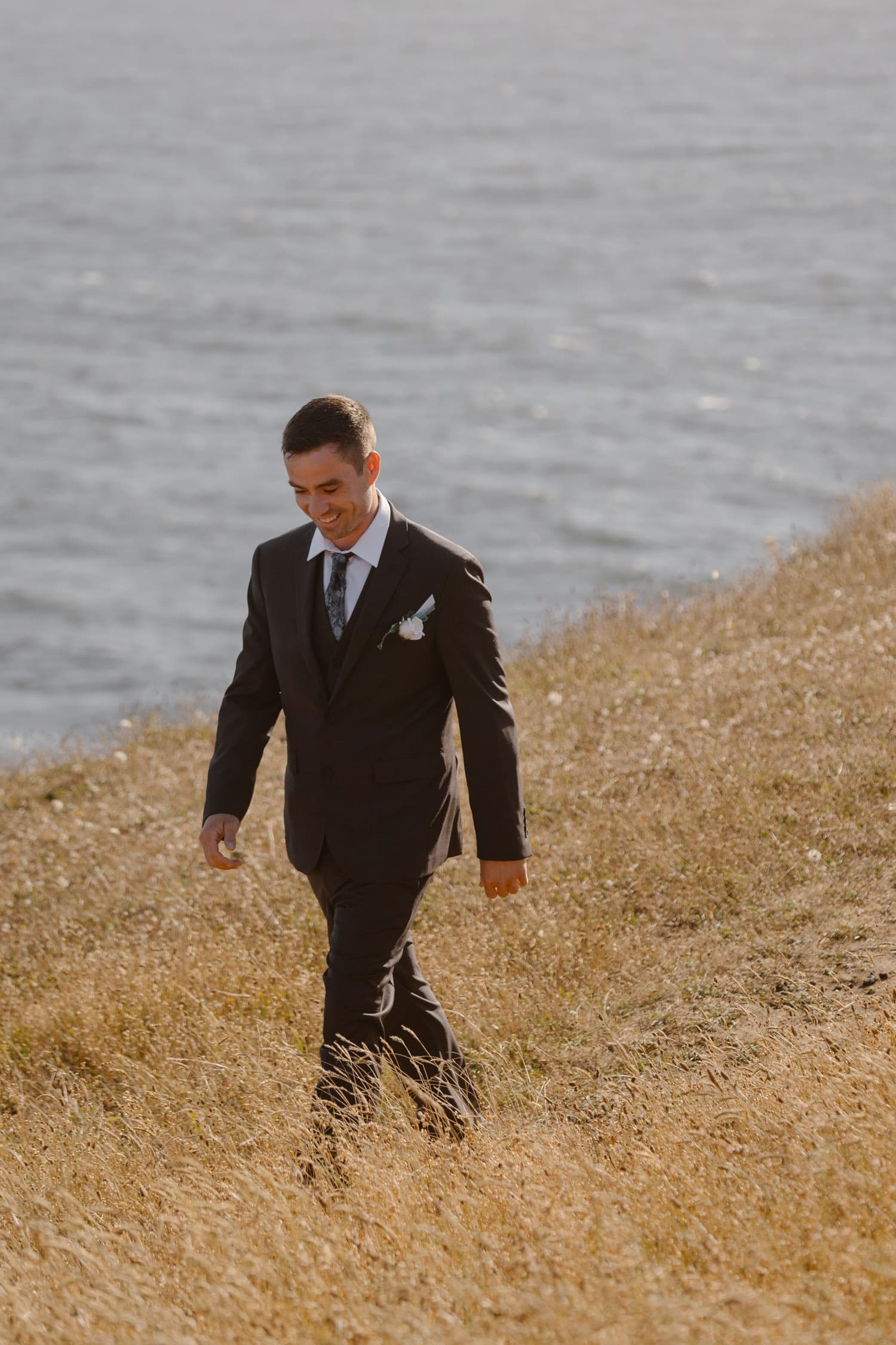 Groom at first look in Big Sur Elopement