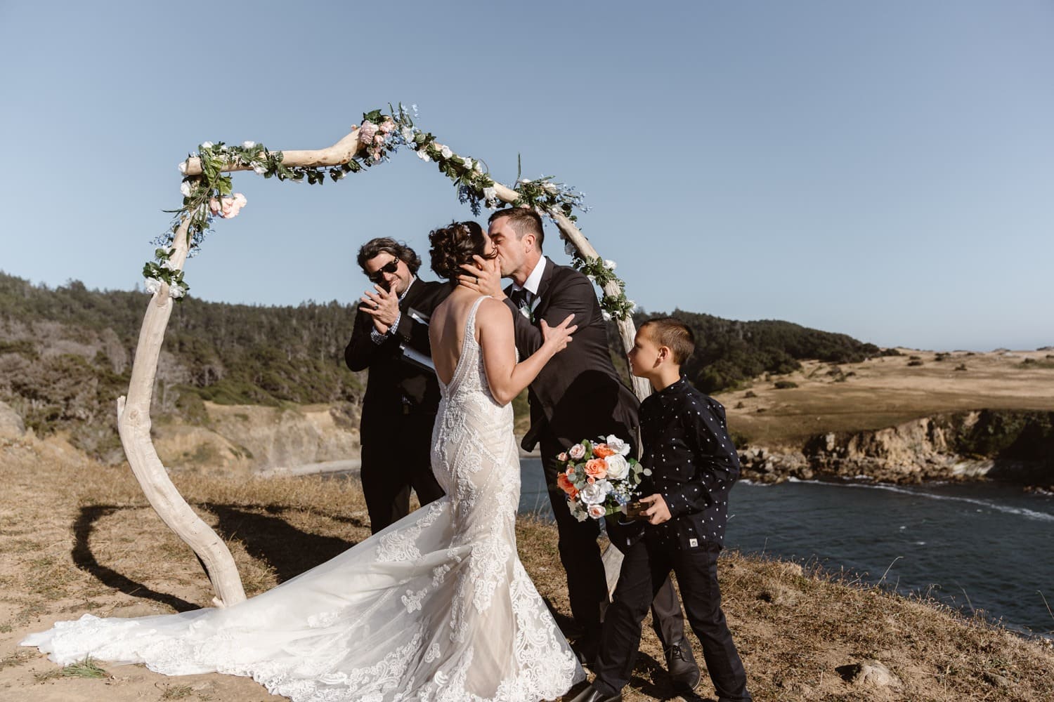 First Kiss at Big Sur Elopement