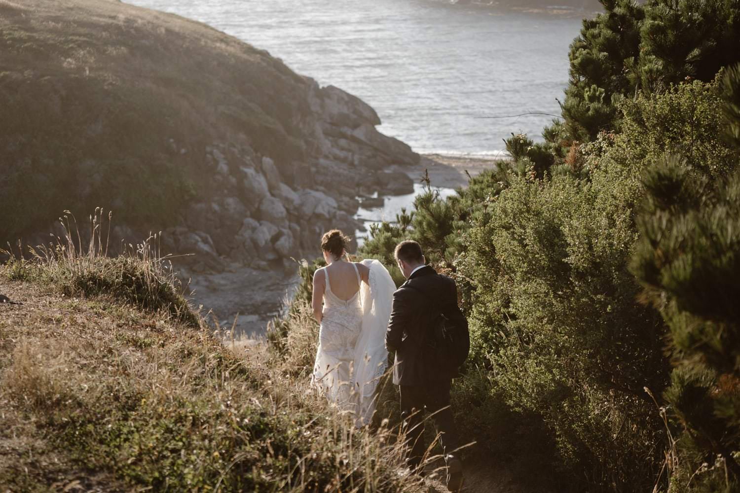 Bride and Groom Hiking at Big Sur Elopement