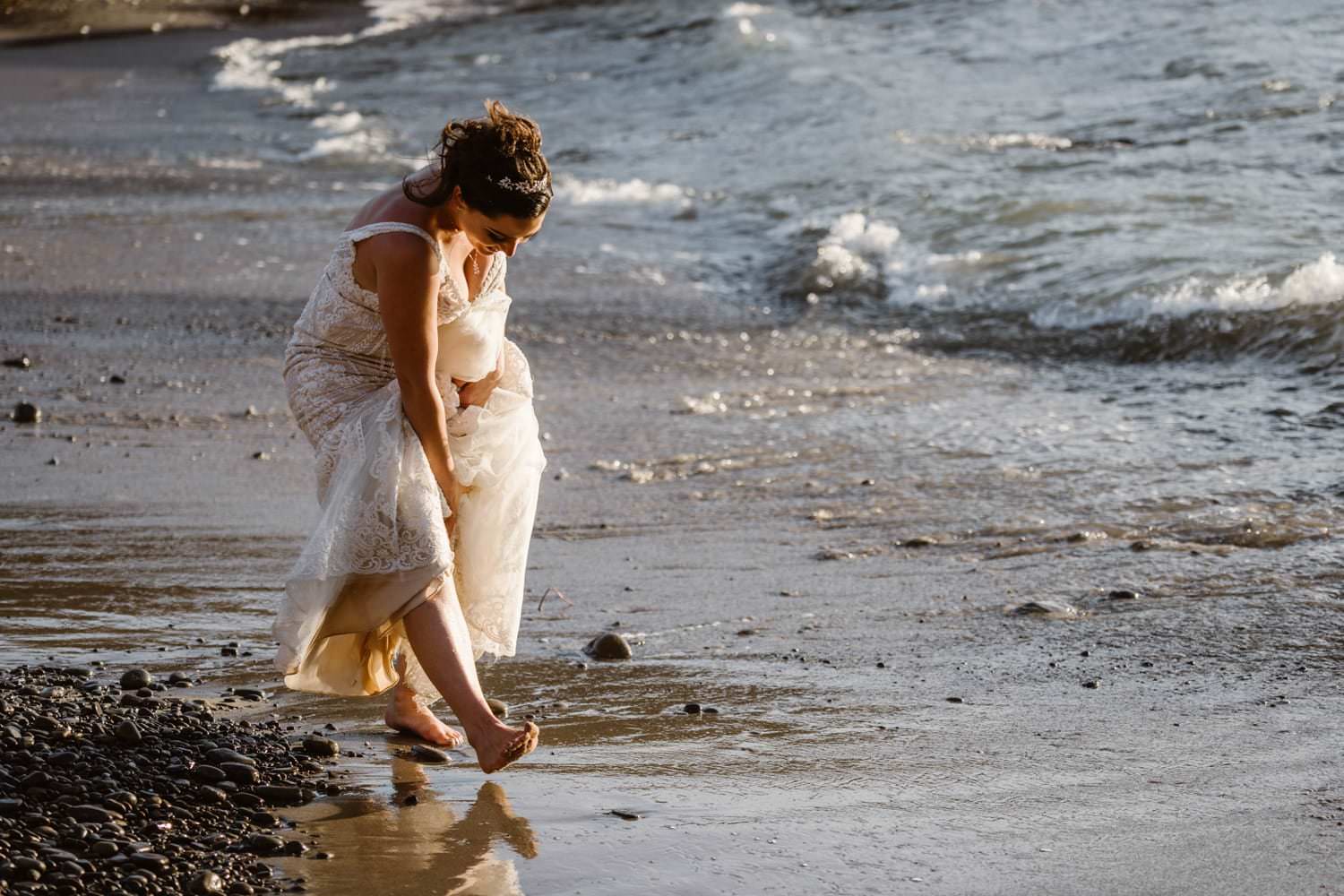 Bride on the Beach at Big Sur Elopement