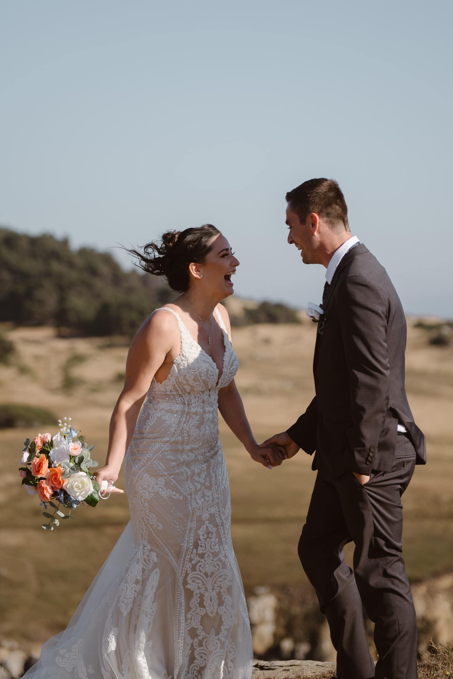 Bride and groom at first look in Big Sur Elopement