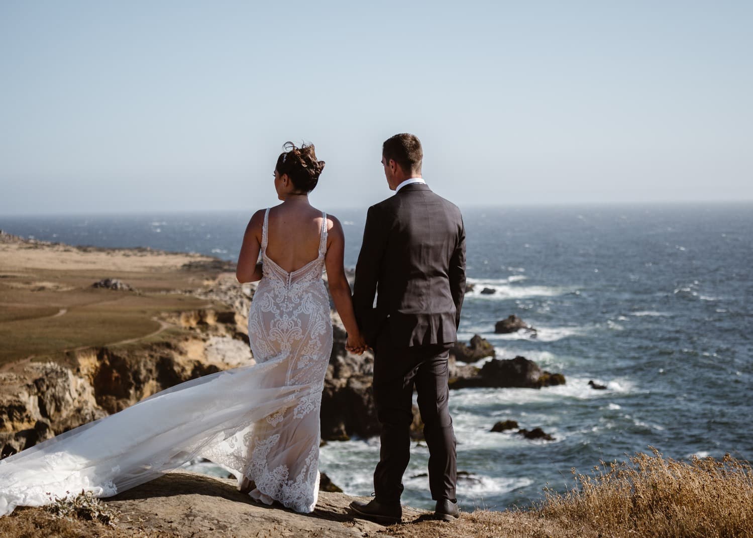 Bride and groom at first look in Big Sur Elopement