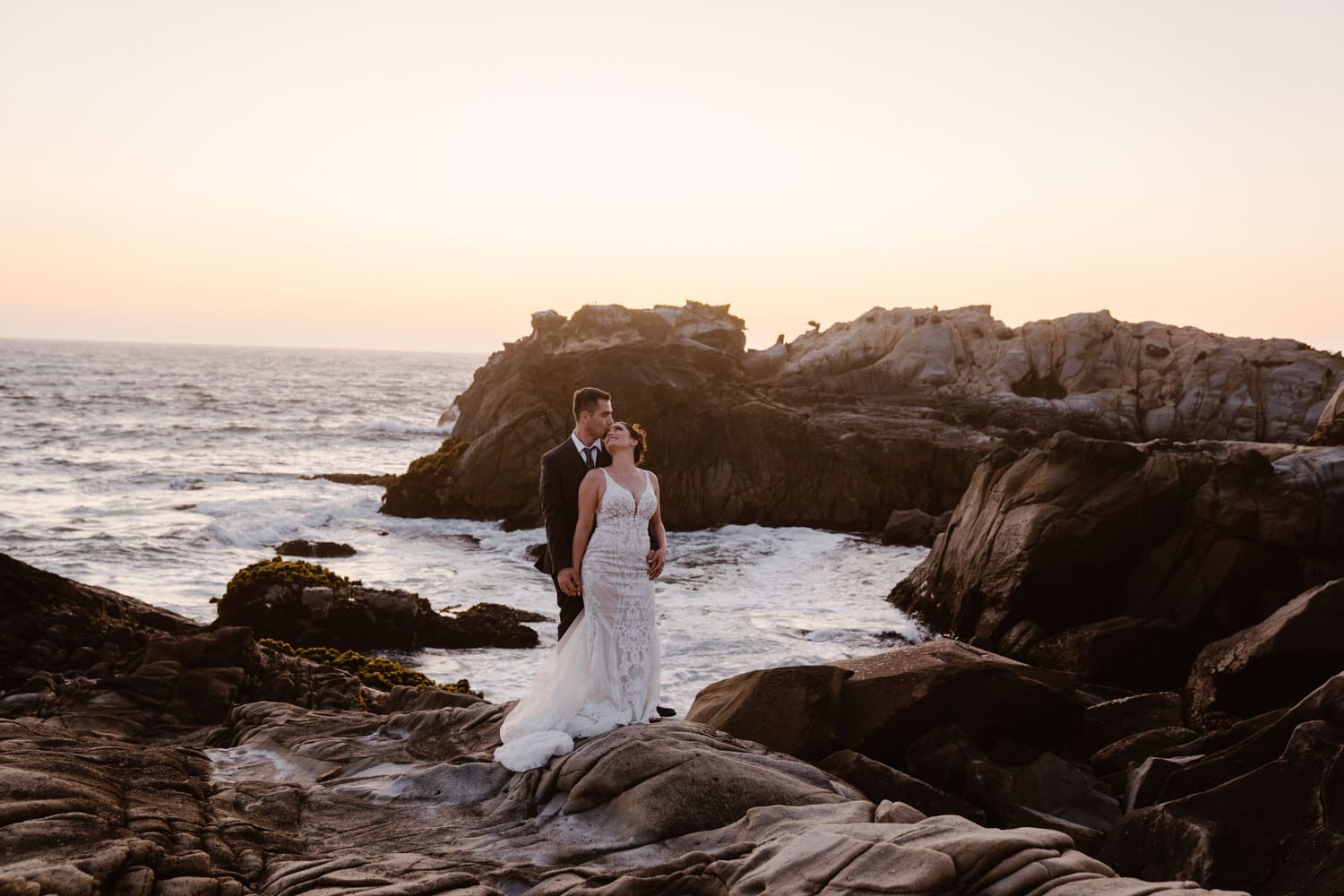 Bride and Groom at sunset for Big Sur Elopement