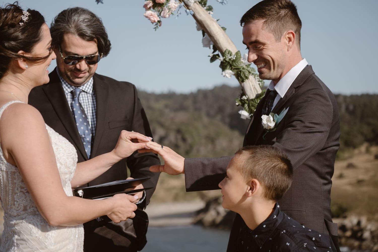 Bride and Groom Ring Exchange at Big Sur Elopement