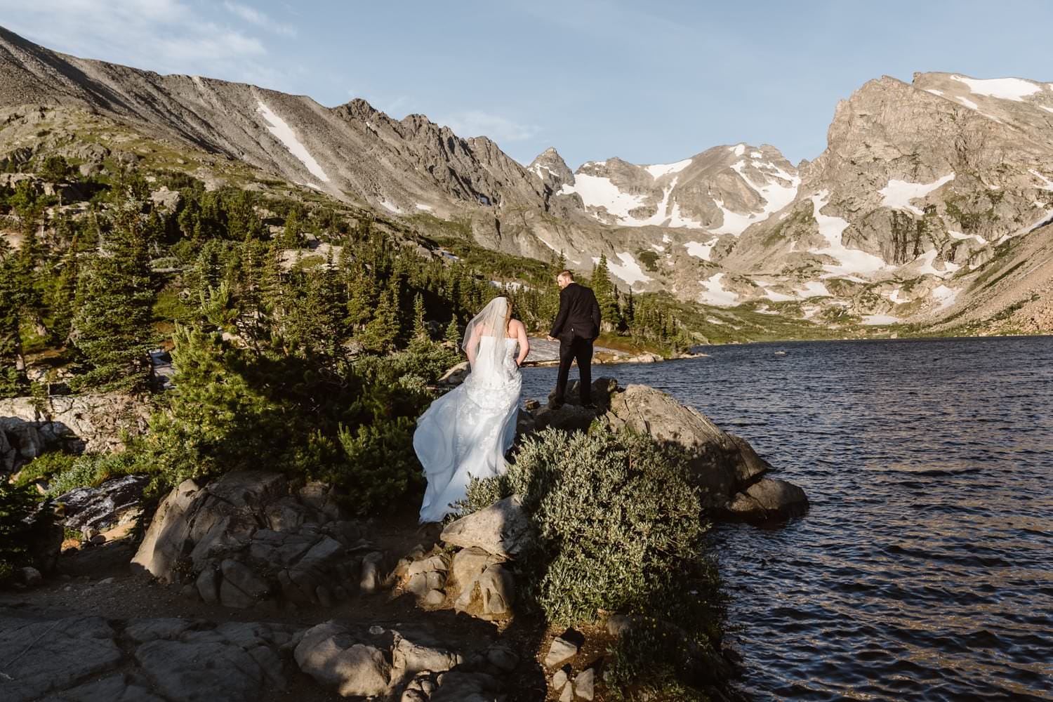 Bride and Groom First Look at Colorado Adventure Elopement