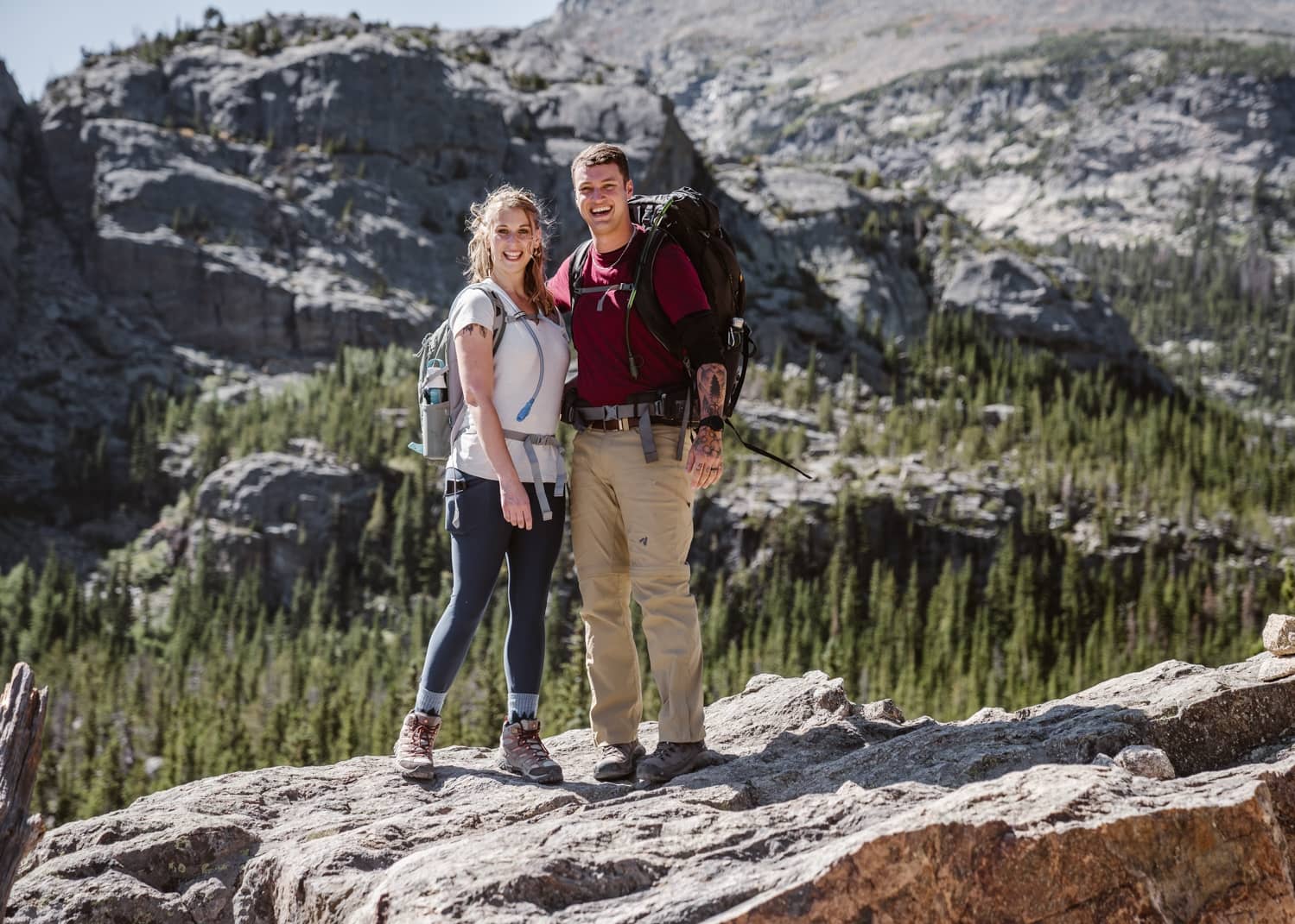 Bride and Groom Hiking at Rocky Mountain National Park Elopement