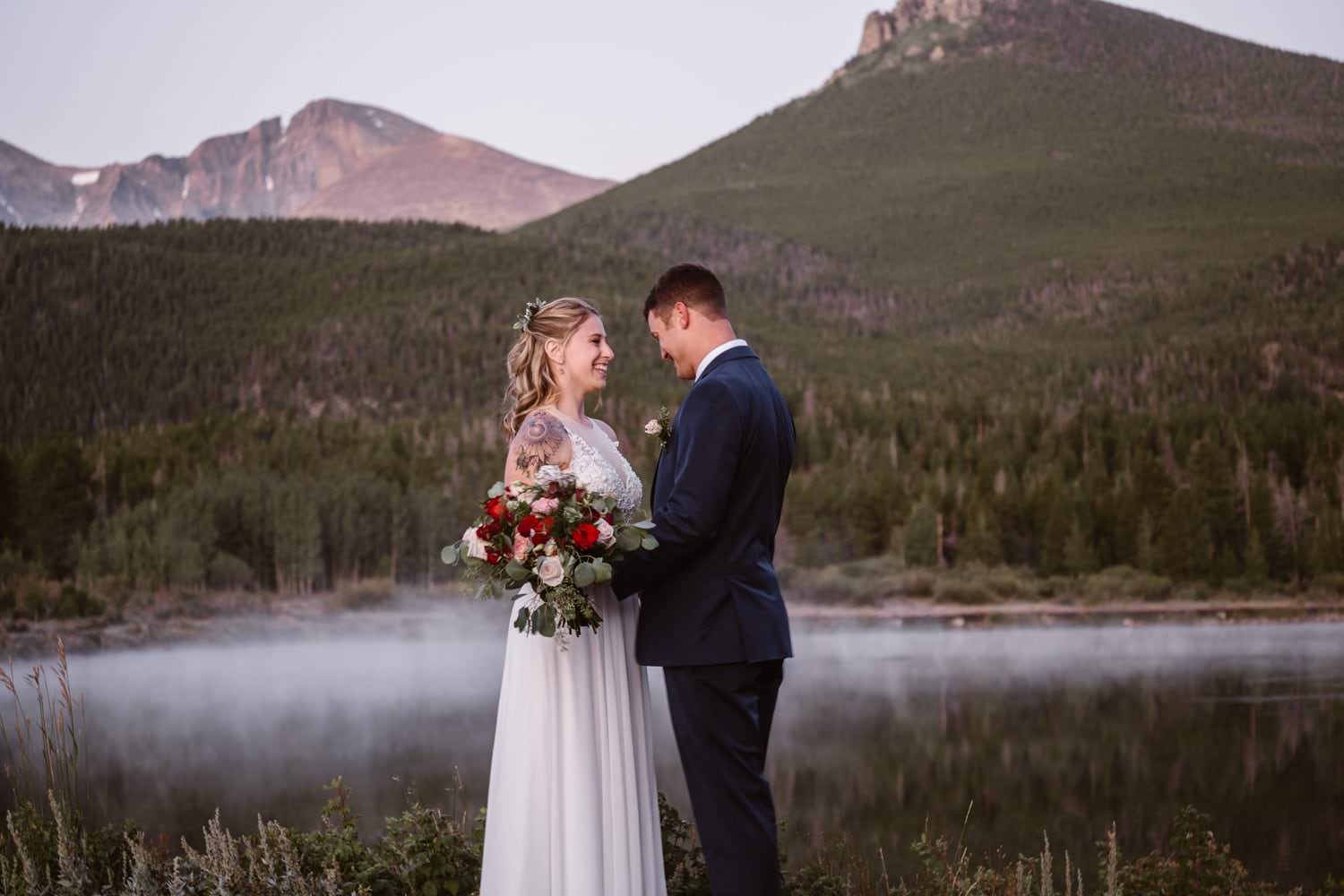 First look Lily Lake Rocky Mountain National Park Elopement