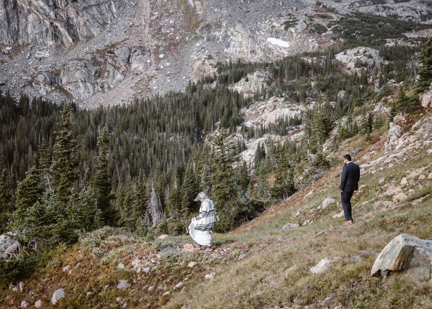 Bride and Groom Hiking at Self Solemnizing Elopement near Boulder, Colorado