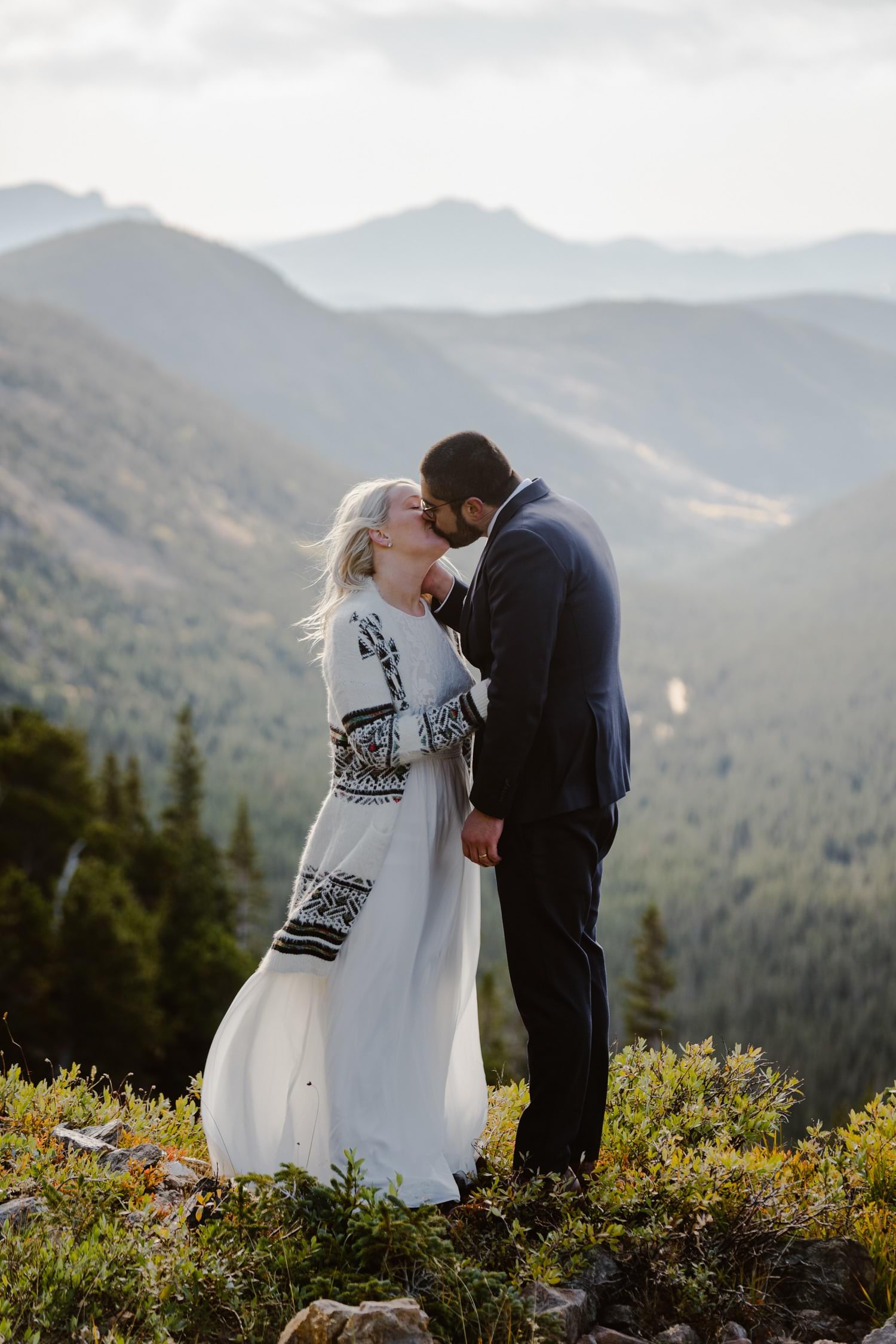 Bride and Groom Kissing at Self Solemnizing Elopement near Boulder, Colorado