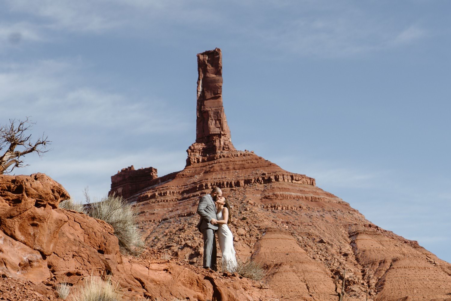 Bride and Groom Kissing at Moab Elopement