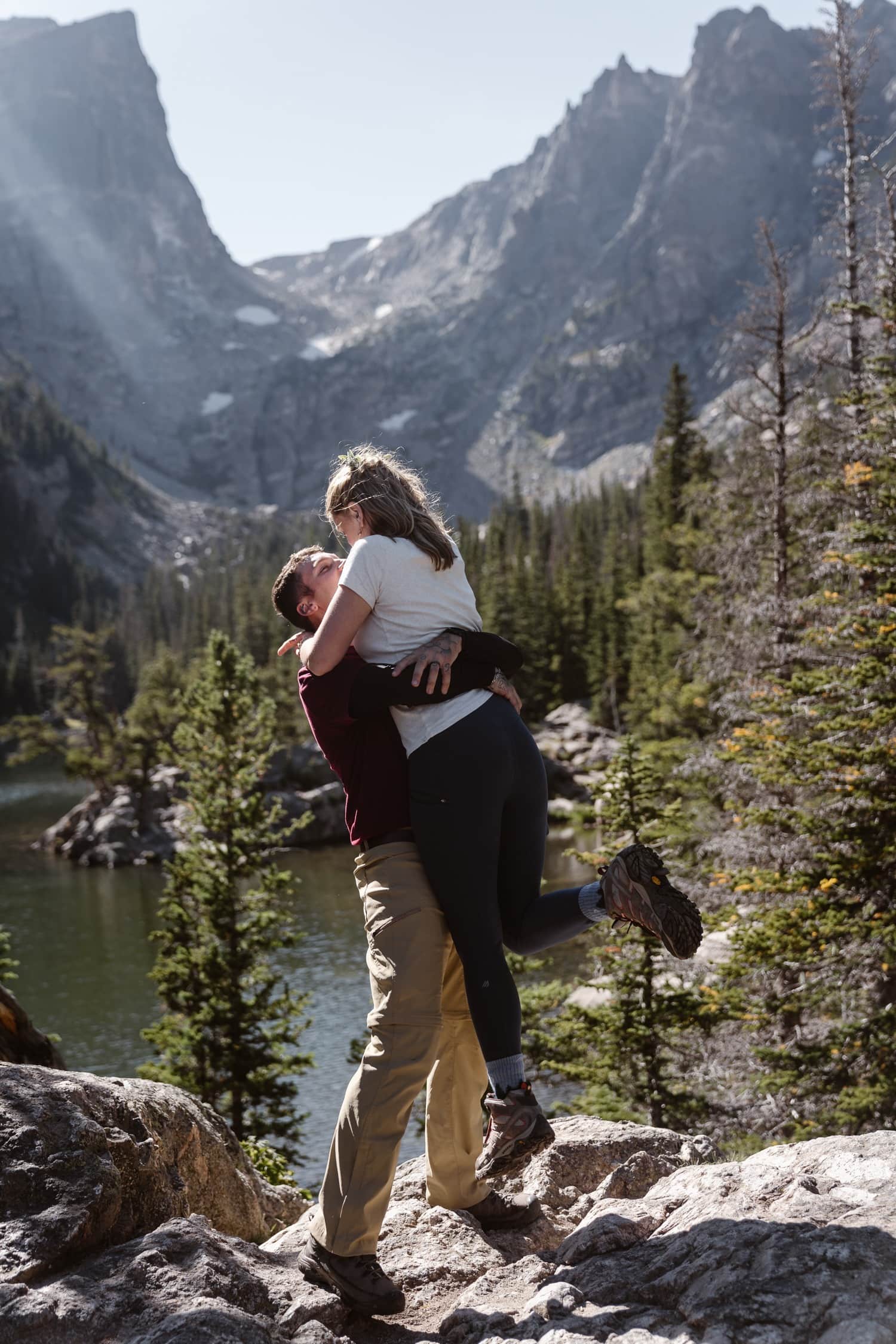 Bride and Groom hiking at Rocky Mountain National Park Hiking Elopement