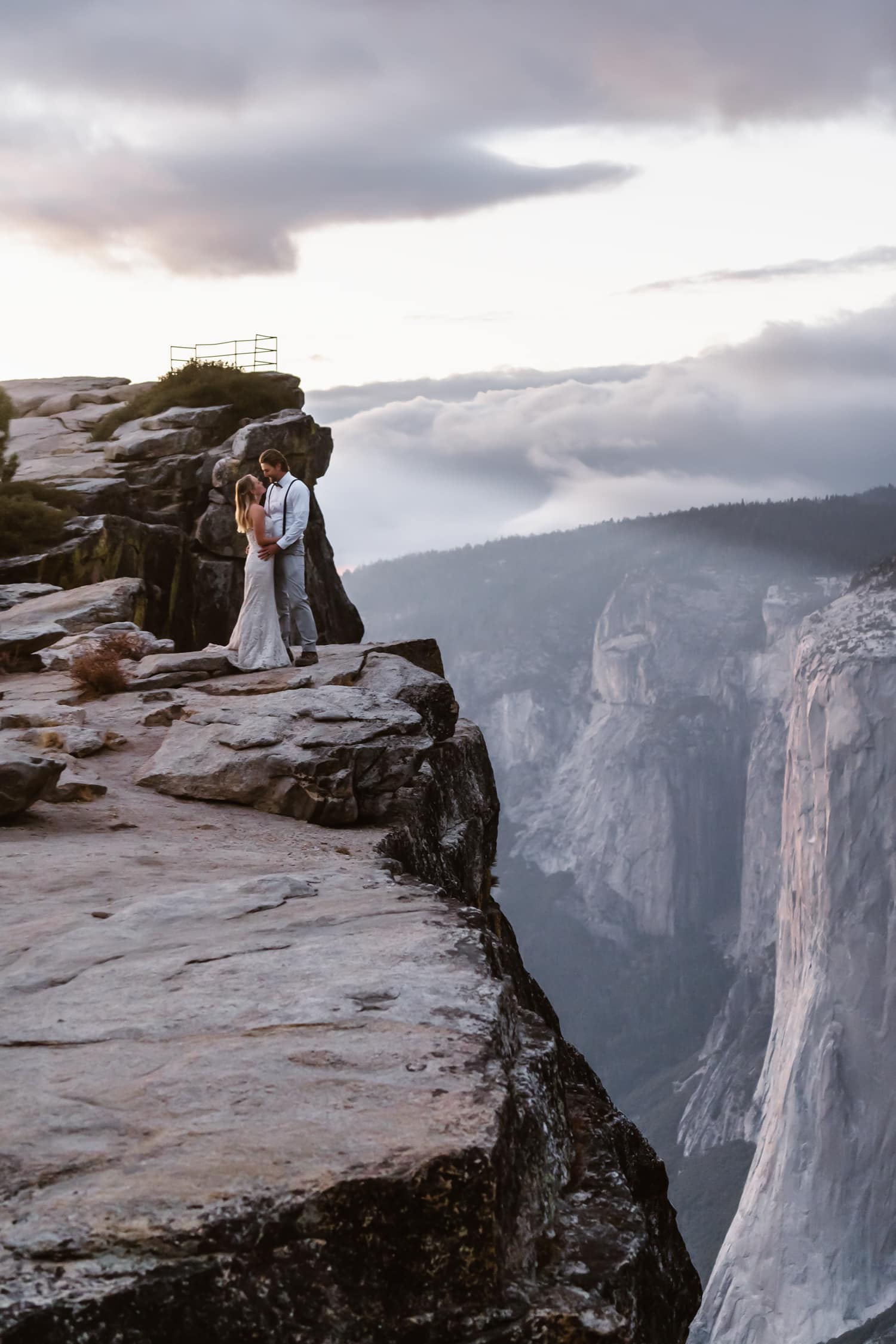 Bride and Groom Hugging at Taft Point Yosemite Elopement