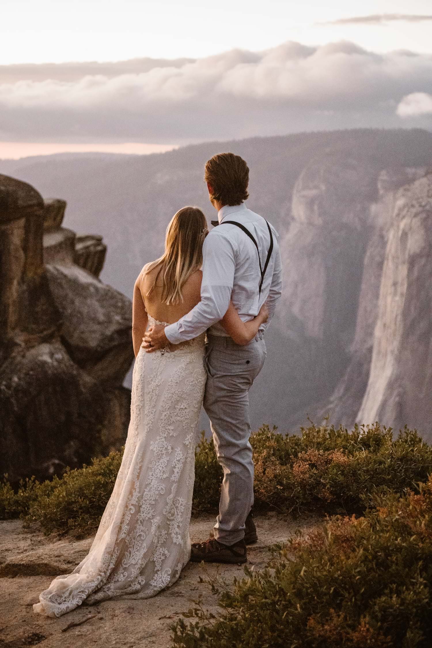 Bride and Groom at Taft Point Yosemite Elopement