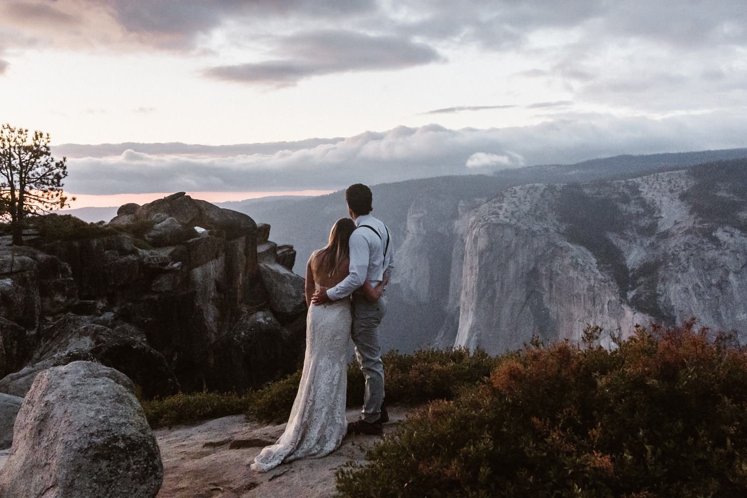 Bride and Groom at Taft Point Yosemite Elopement