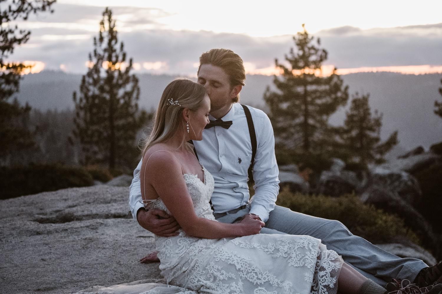 Bride and Groom Kissing at Taft Point Yosemite Elopement