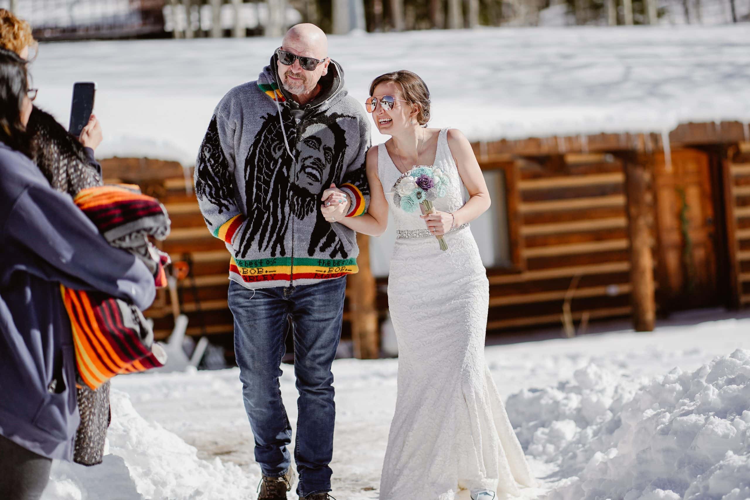 Bride and Dad Walking Down Isle at Telluride Elopement