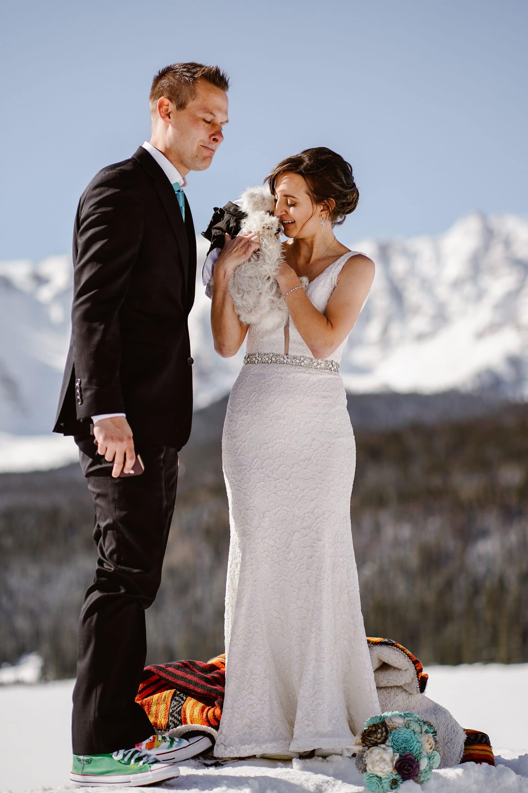 Bride and Groom with Dog Telluride Elopement