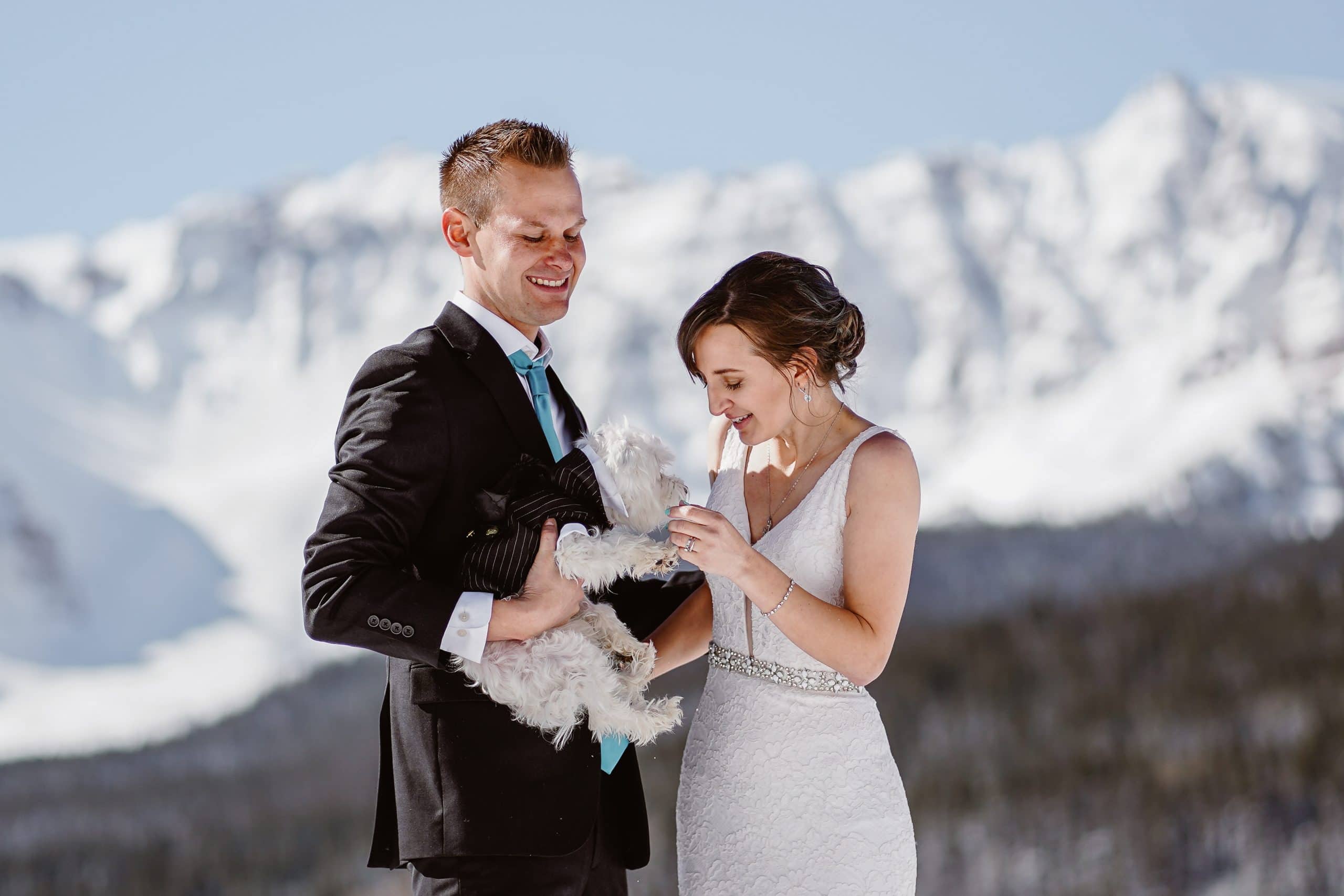 Bride and Groom With Dog Telluride Elopement