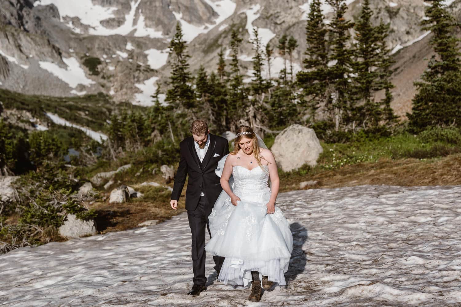 Elopement Definition Bride and Groom Hiking Colorado 