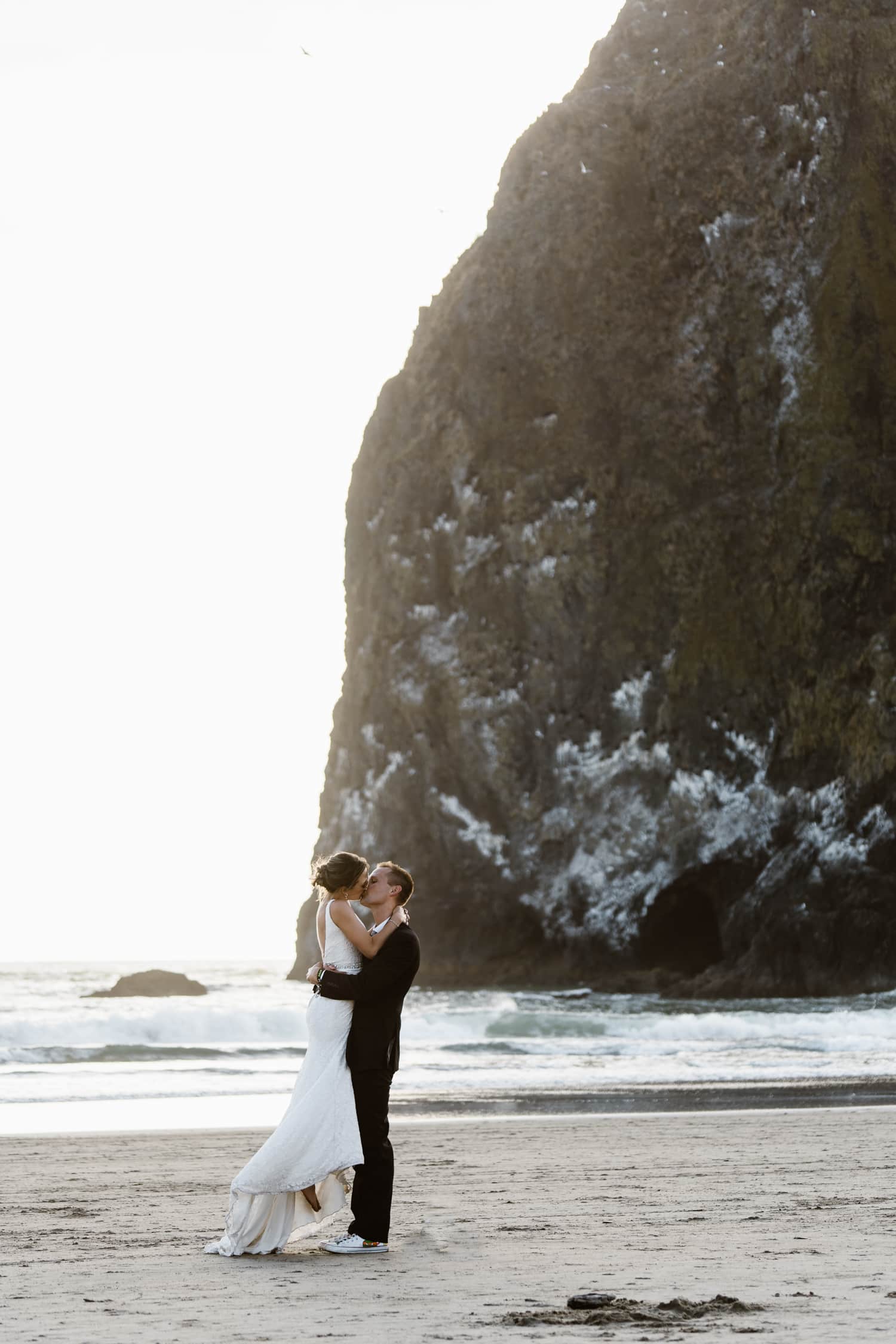 Cannon Beach Oregon Elopement Kissing