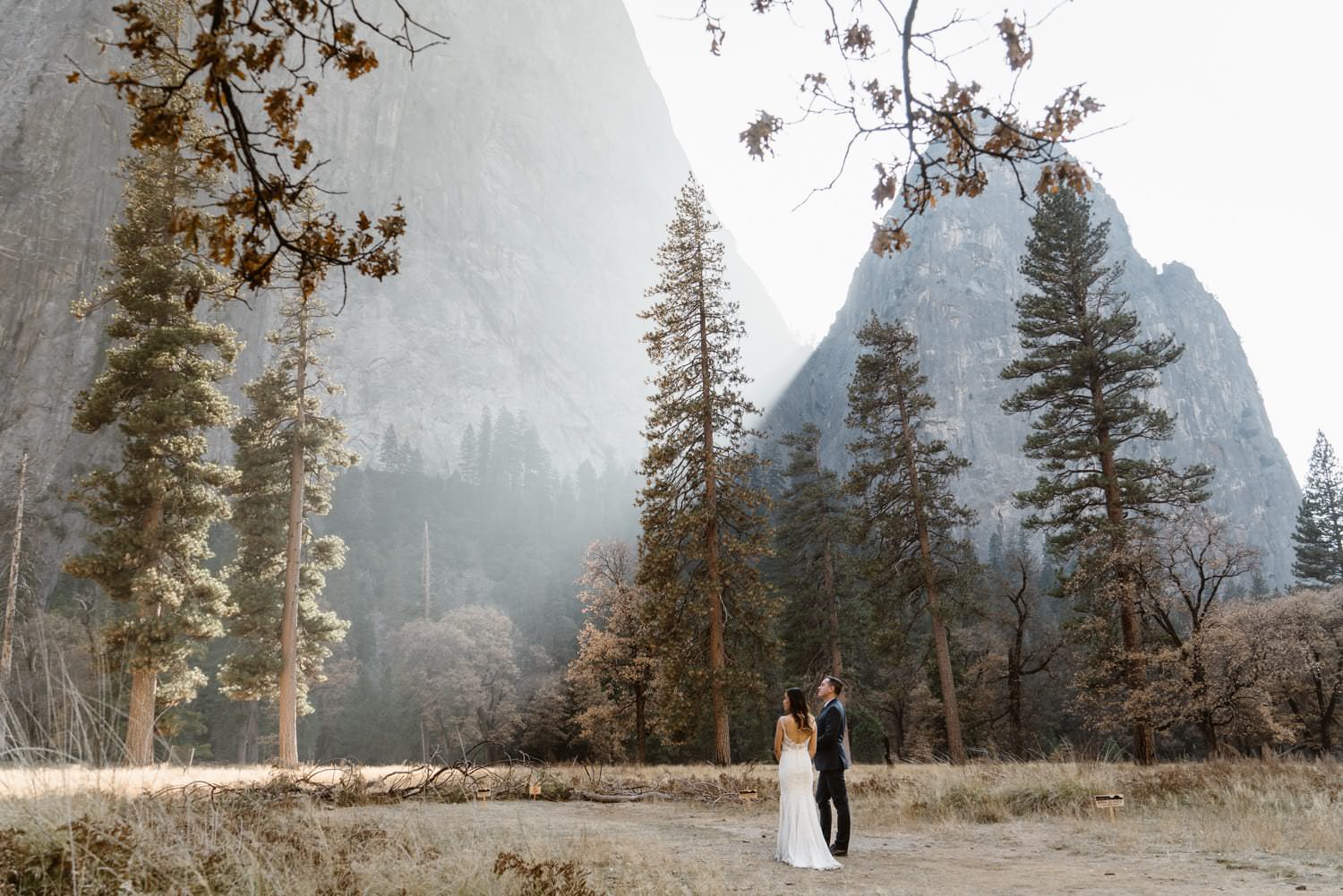 Bride and Groom Posing Yosemite Valley Elopement