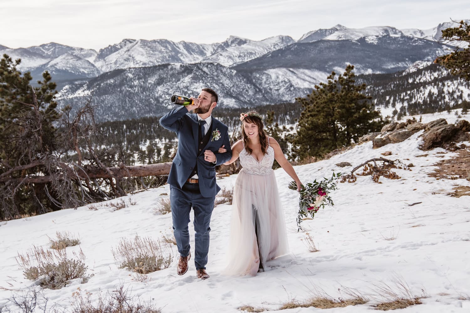 3m Curve Elopement Bride and Groom Hiking