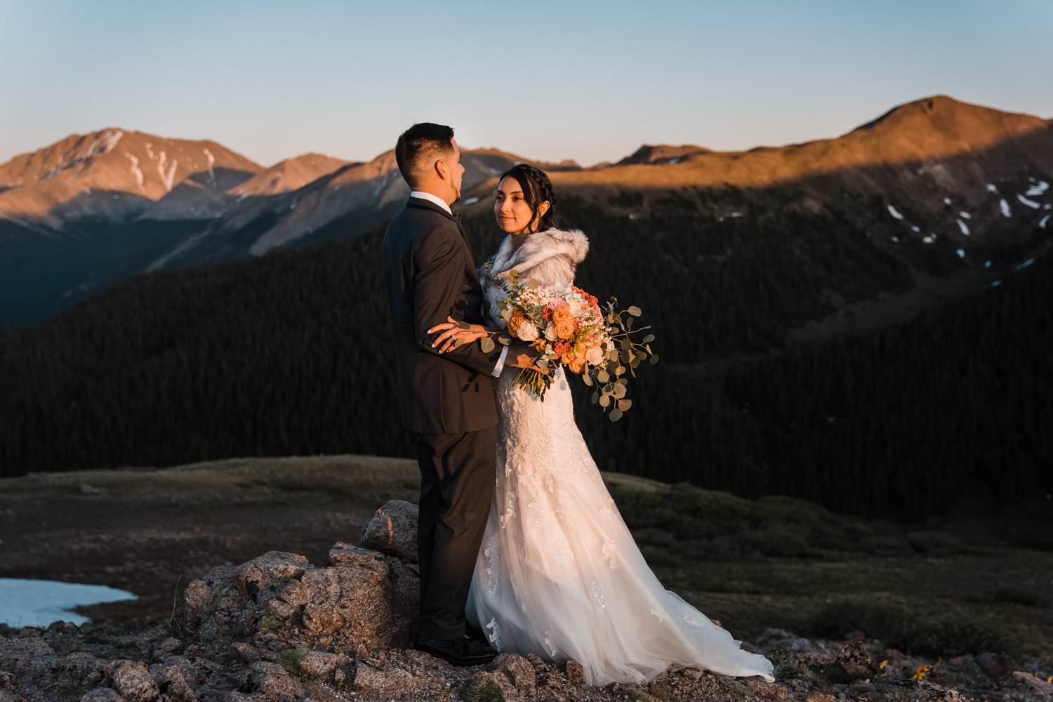 Bride and Groom Kissing at  Independence Pass Elopement