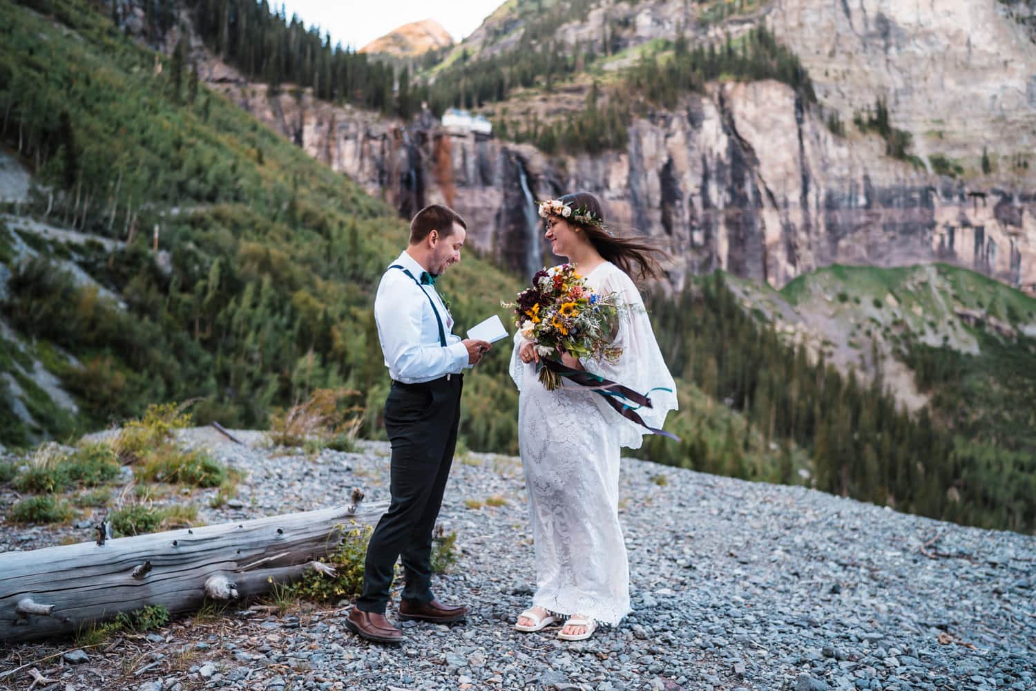 Vow ceremony at Bridal Veil Falls in Telluride, Colorado