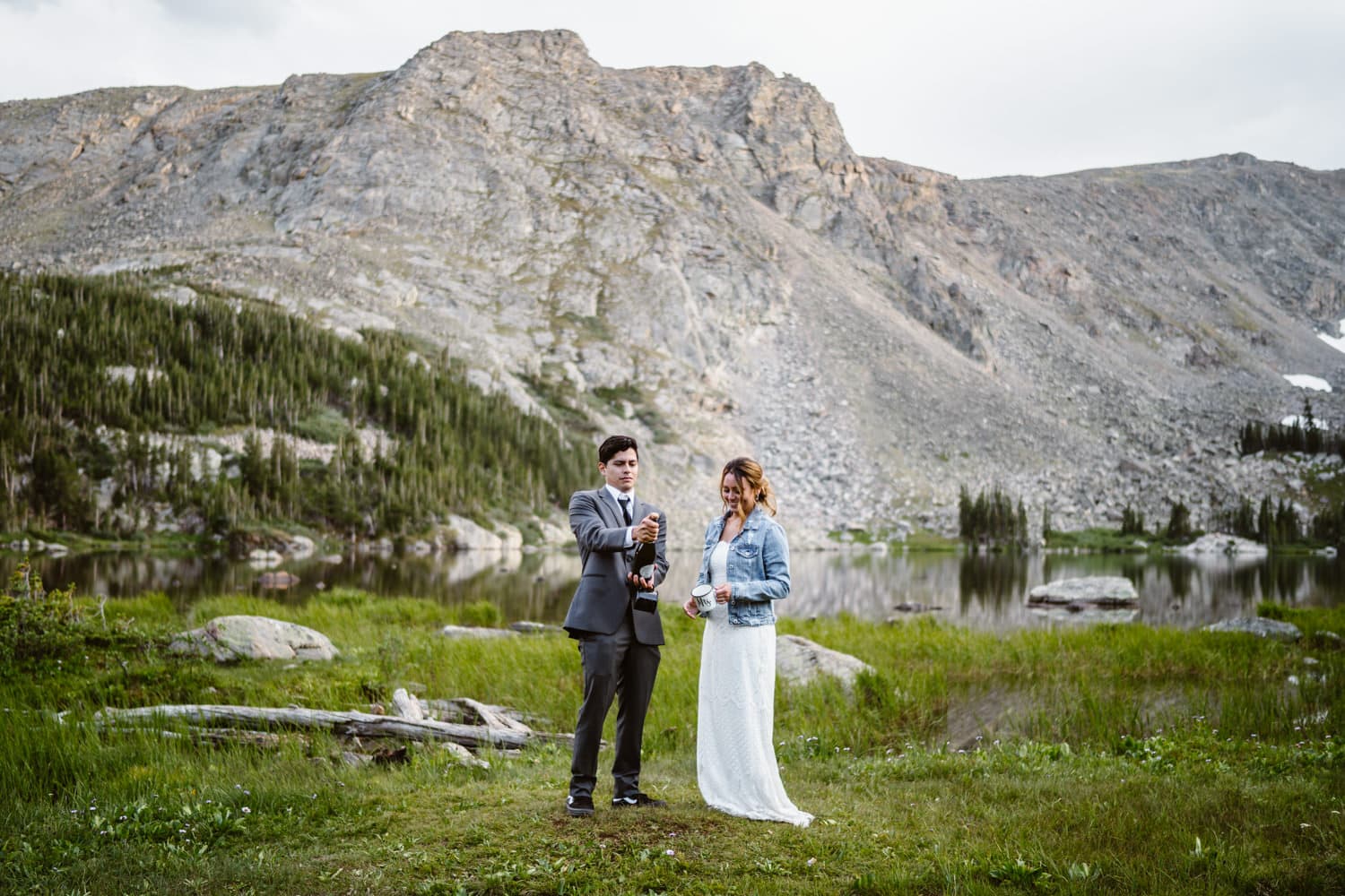 Bride and Groom Spray Champagne Elopement Ceremony Ideas