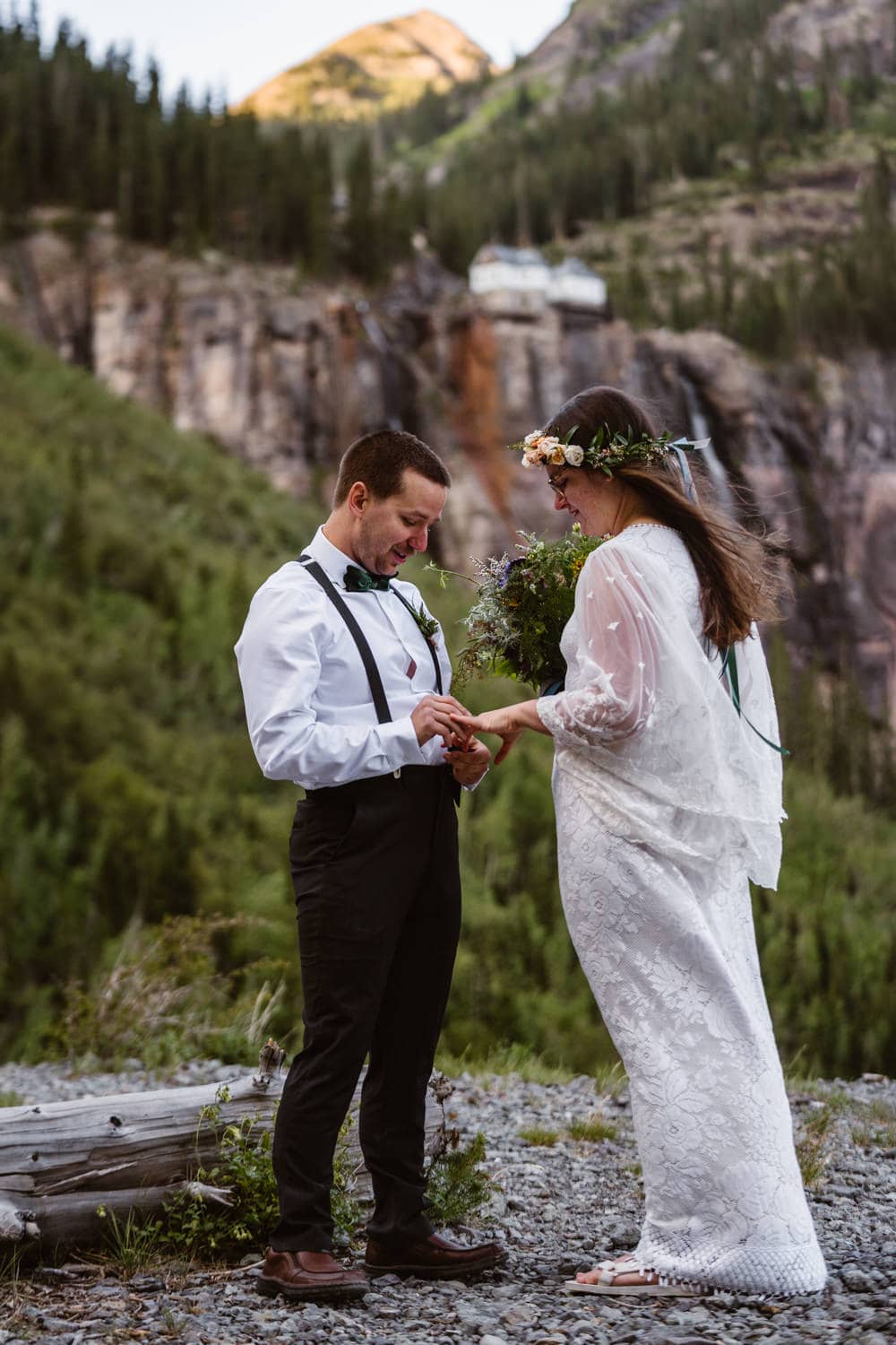 Bride and Groom Vow Ceremony at Bridal Veil Falls