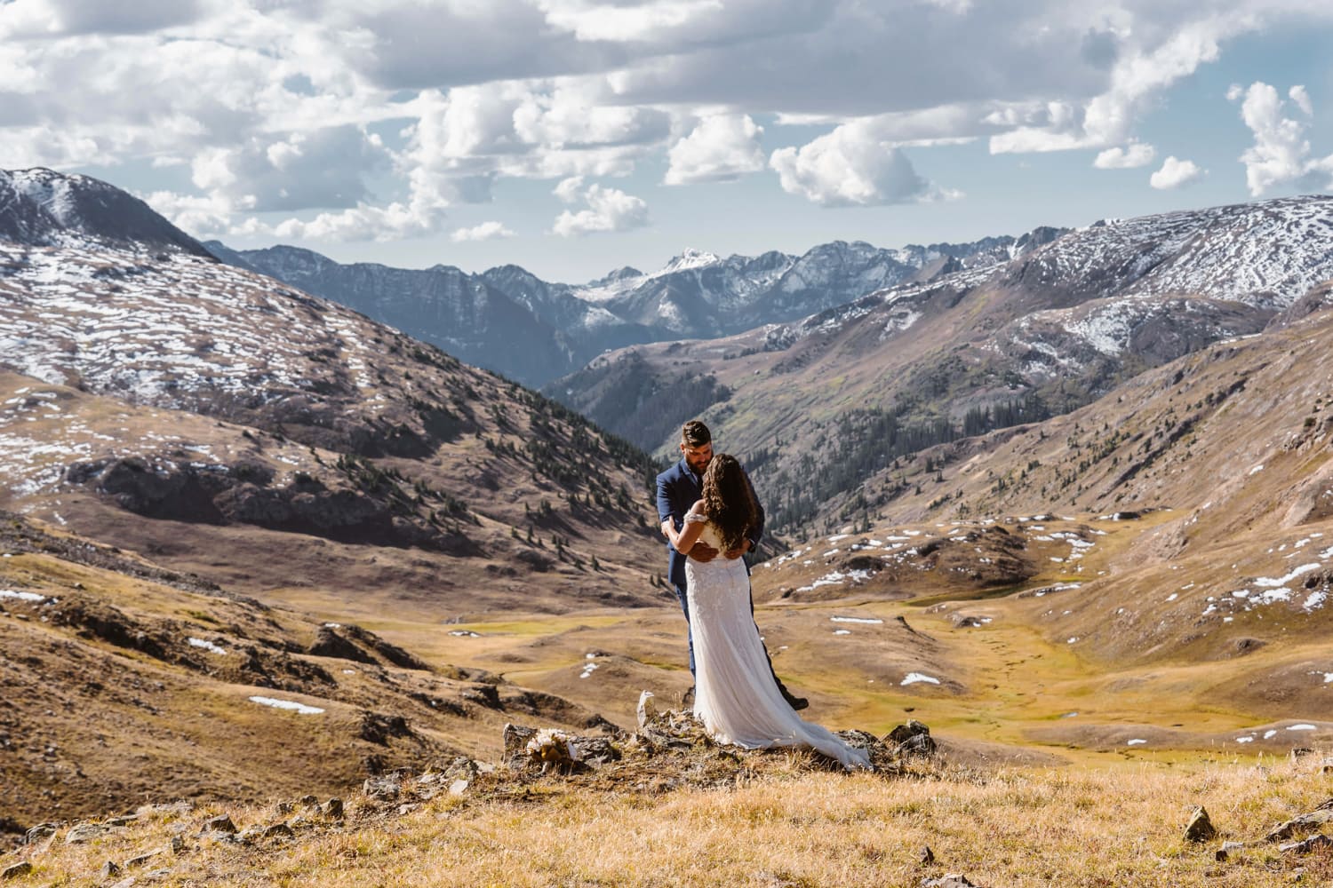 Bride and Groom Hugging in Mountains at Silverton, CO Elopement