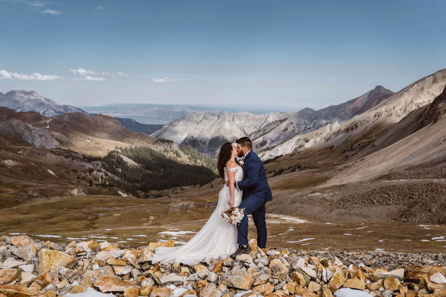 Bride and Groom Kissing at Silverton, CO Elopement