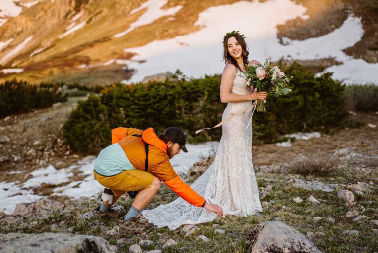 Bride and her elopement photographer for her Colorado elopement.