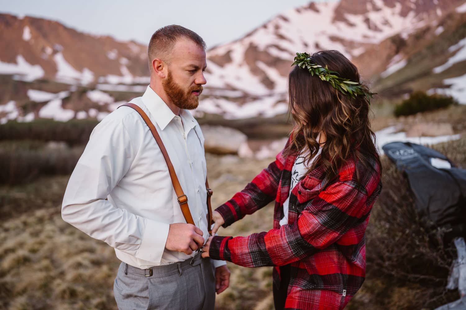 Bride and Groom First Look at Sunrise Elopement in Colorado