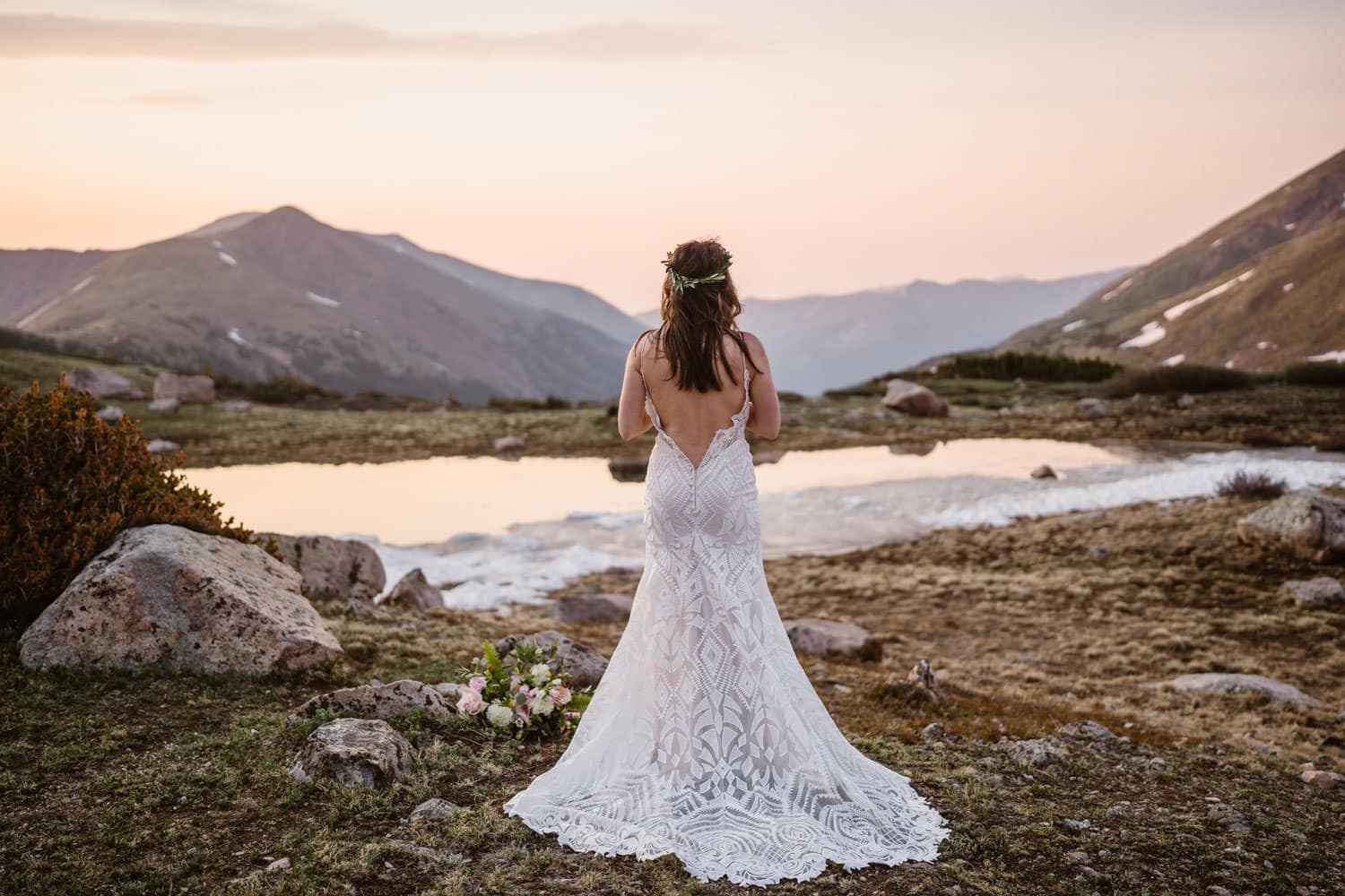 Bride and Groom First Look at Sunrise Elopement in Colorado