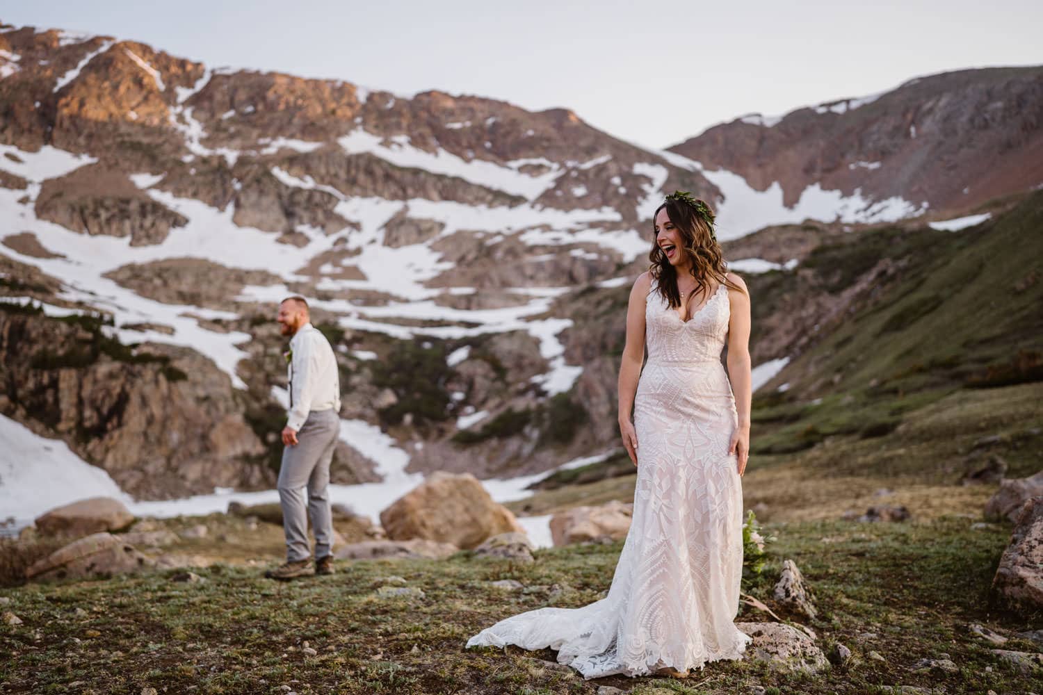 Bride and Groom First Look at Colorado Elopement