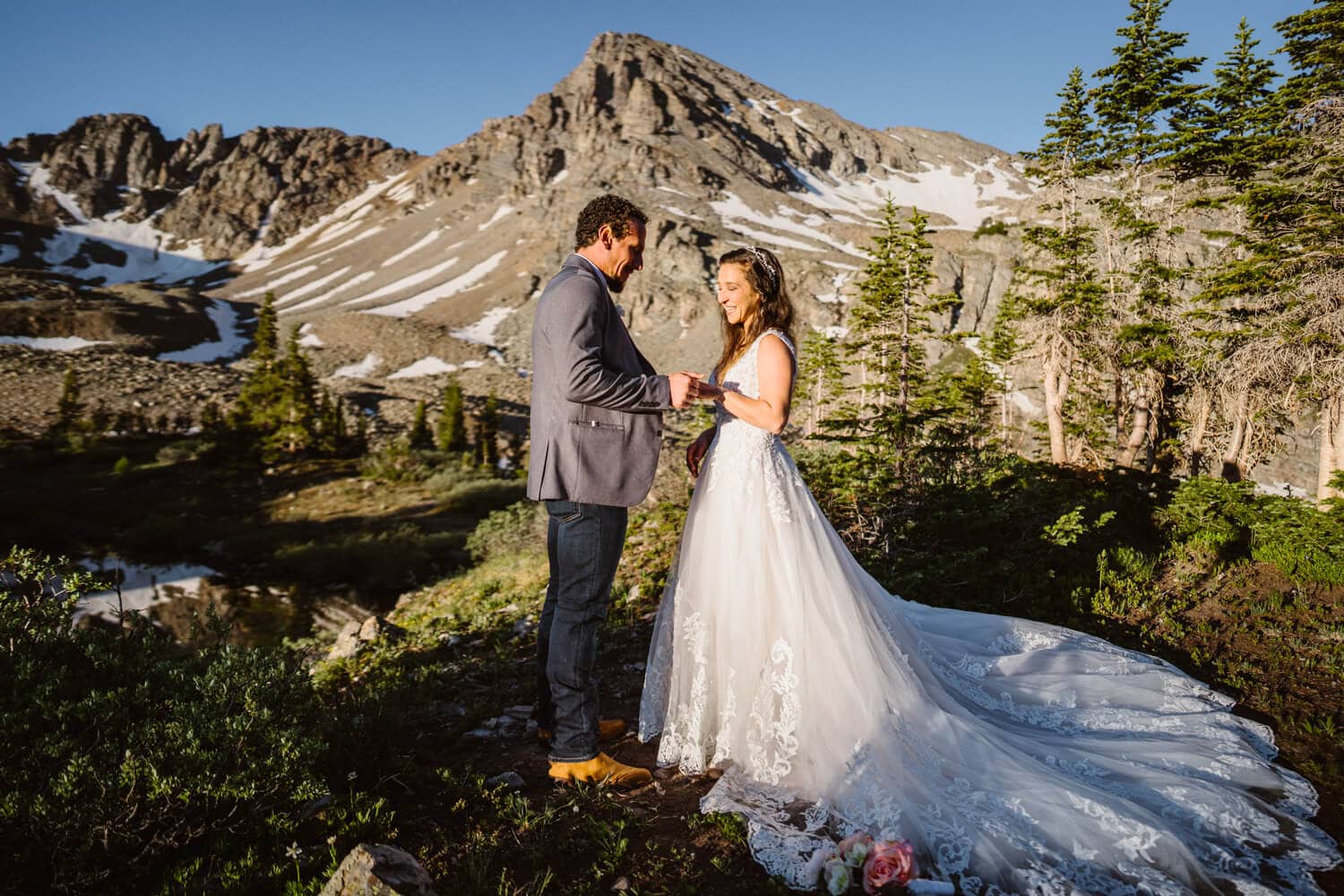 A couple exchanging their rings during their Self-Solemnization in Colorado.