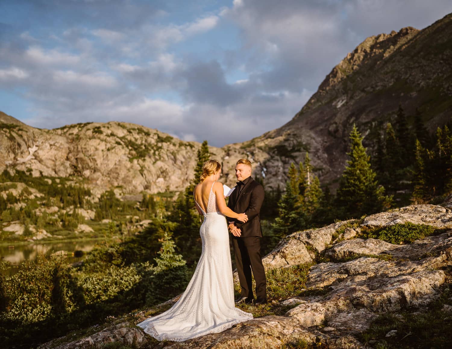 Marriage license signing in Colorado Couple after their vow ceremony in the mountains of Breckenridge.
