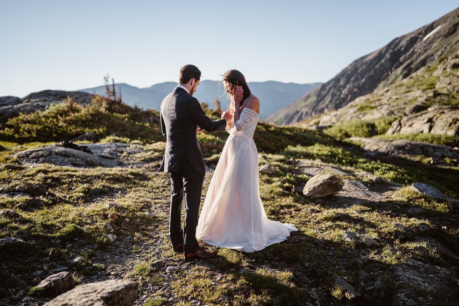 A groom sharing his vows at sunrise in Breckenridge, Colorado.