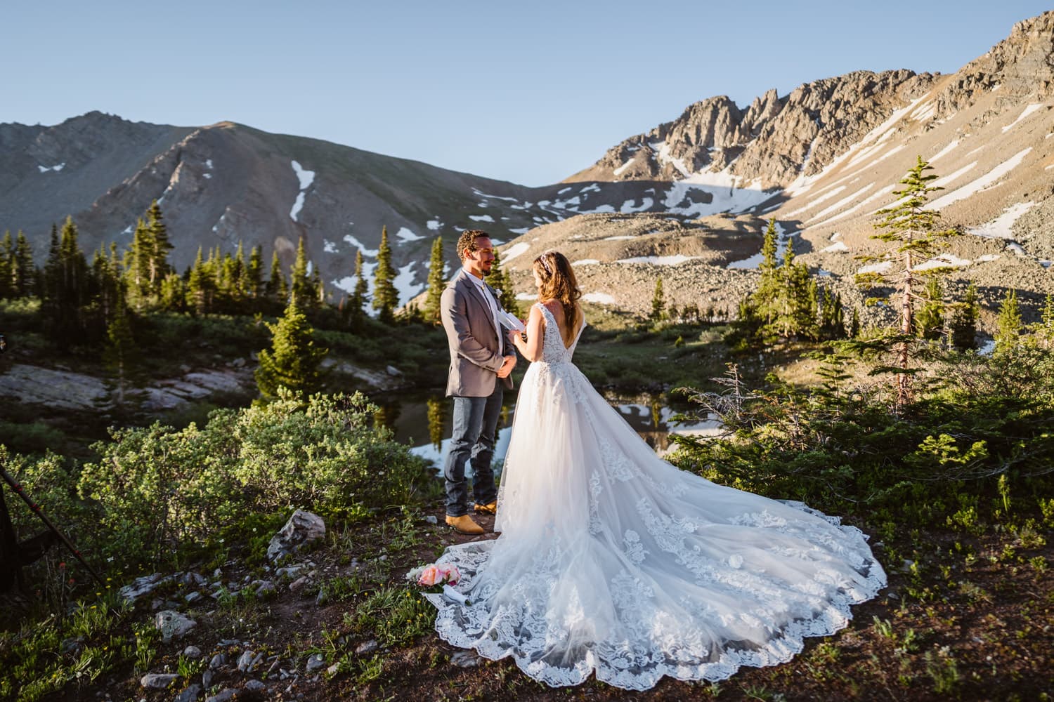 Bride and Groom Vow Ceremony in Colorado Mountains