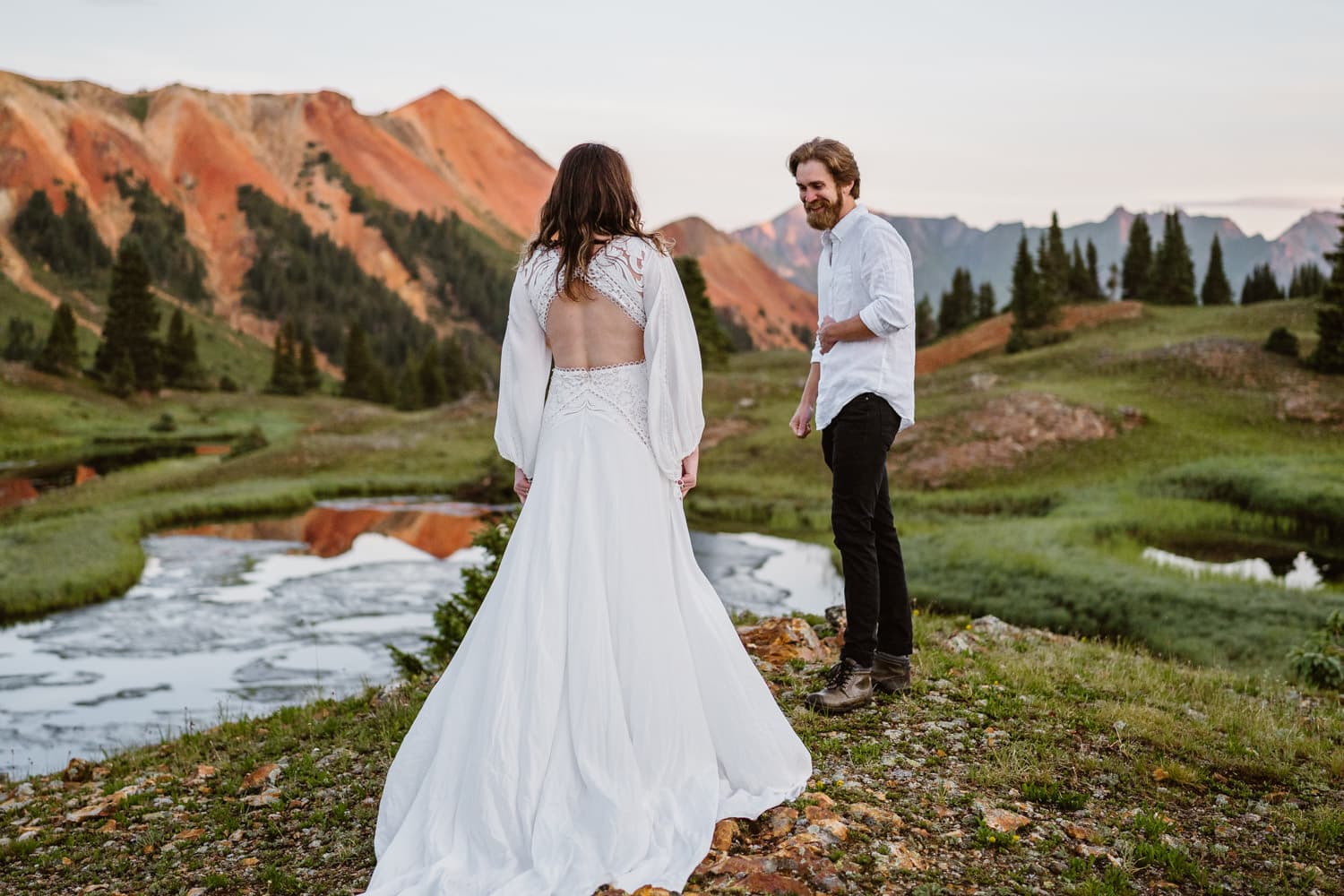 Bride and Groom First Look San Juan Mountain Elopement in Colorado