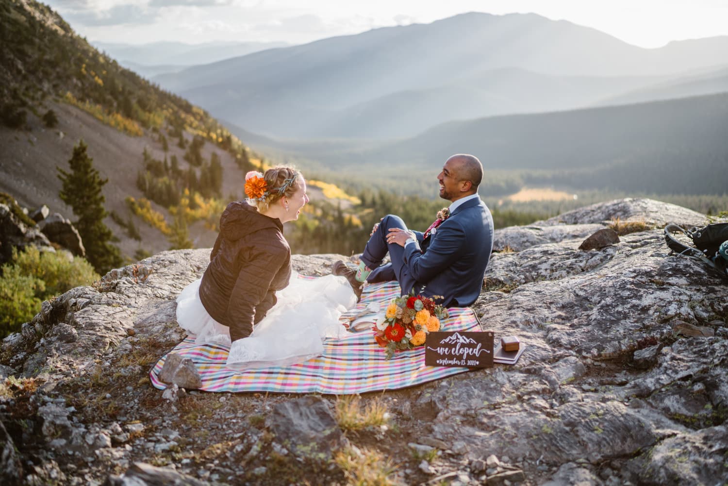 Bride and Groom Picnic Breckenridge Colorado Elopement